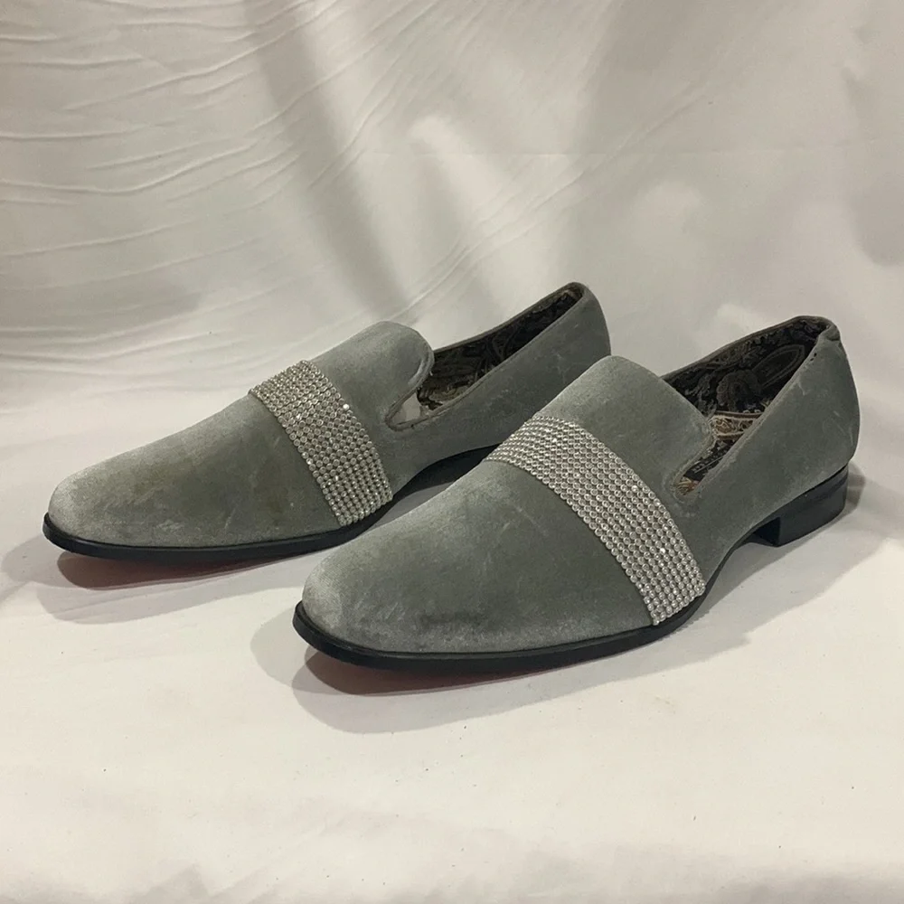 AFTER MIDNIGHT Velvet Silver Crystal Loafers